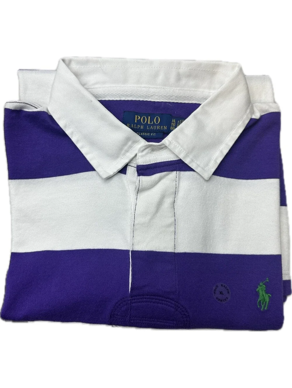 Polo Ralph Lauren The Iconic Rugby Shirt Mens XL Purple/White Long Sleeve NWOT